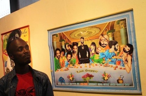 John Kamicha with his painting “Last Supper”