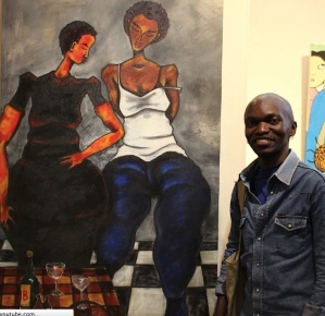 Thom Ogonga with his painting “Slow Night”