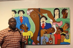 Michael Soi with his painting “See No Evil”
